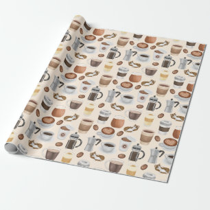 Coffee Drinks and Cats Pattern Cute Wrapping Paper