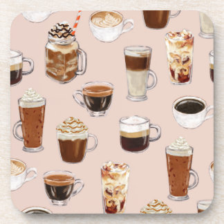 Coffee Drinks and Desserts Pattern Beverage Coaster