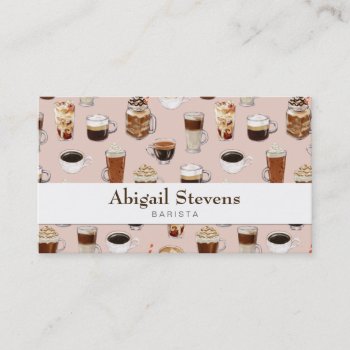 Coffee Drinks And Desserts Pattern Business Card by funkypatterns at Zazzle