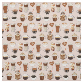 Coffee Drinks and Desserts Pattern Fabric