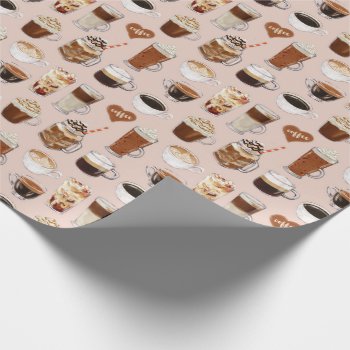 Coffee Drinks And Desserts Pattern Wrapping Paper by funkypatterns at Zazzle