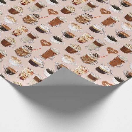Coffee Drinks And Desserts Pattern Wrapping Paper