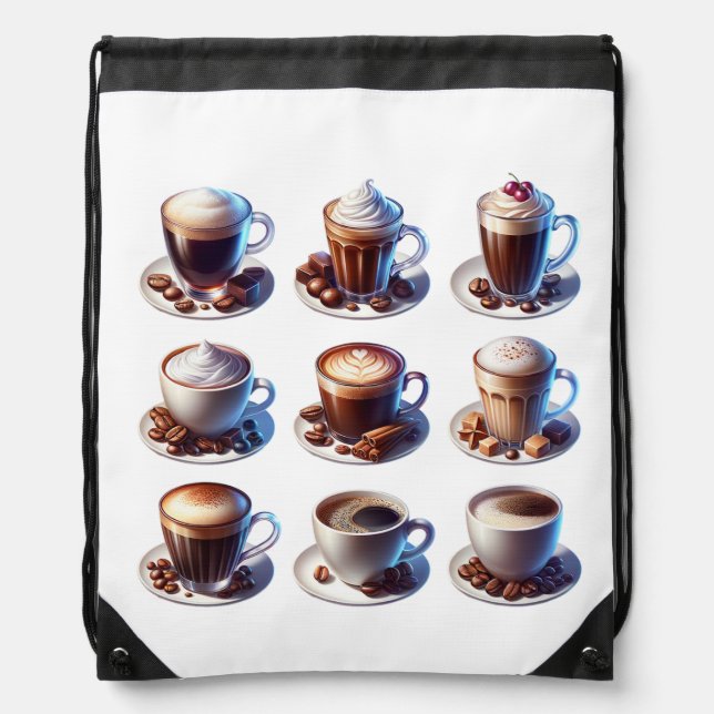 Coffee drinks For Coffee Lovers Drawstring Bag (Front)
