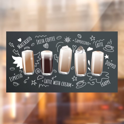 Coffee Drinks Realistic Coffee Shop Chalkboard  Window Cling