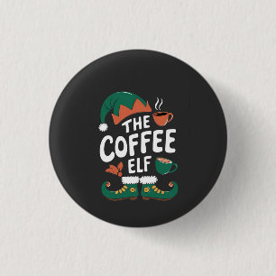 Coffee Elf Christmas Funny Caffeine Xmas Lovers Button