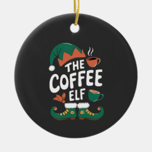 Coffee Elf Christmas Funny Caffeine Xmas Lovers Ceramic Ornament