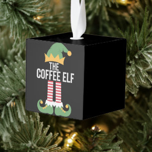 Coffee Elf Family Matching Group Christmas Cube Ornament