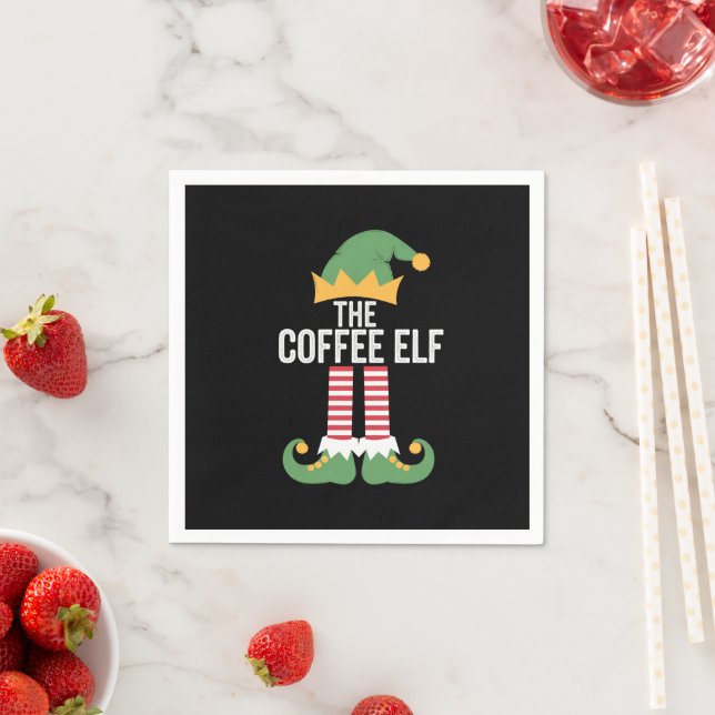 Coffee Elf Family Matching Group Christmas Napkins (Insitu)