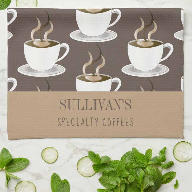 Coffee | Espresso | Capuccino Pattern - Monogram Kitchen Towel (Folded)