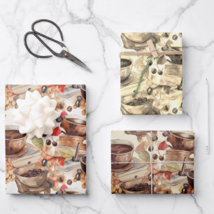 Coffee Espresso watercolor pattern Wrapping Paper Sheets