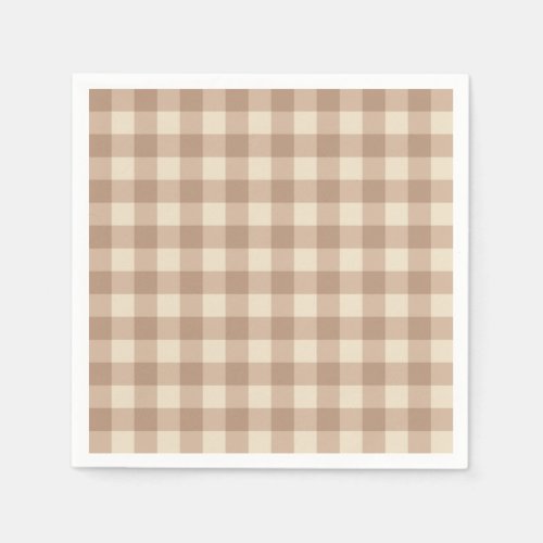 Coffee Esthetic Beige and White Gingham Pattern Napkins