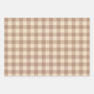 Coffee Esthetic Beige and White Gingham Pattern Wrapping Paper Sheets
