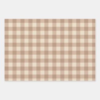 Coffee Esthetic Beige and White Gingham Pattern Wrapping Paper Sheets