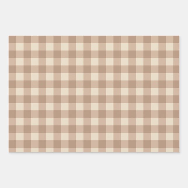 Coffee Esthetic Beige and White Gingham Pattern Wrapping Paper Sheets (Front)