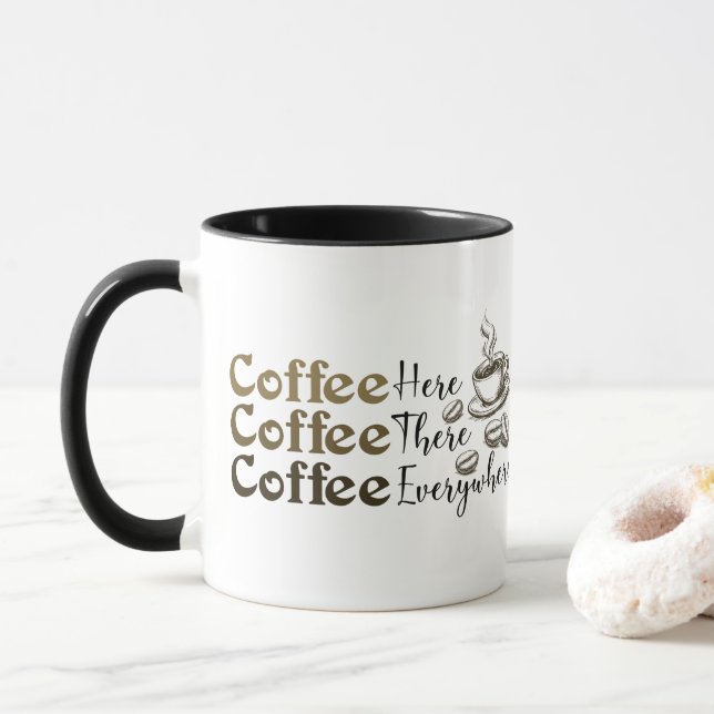 Coffee Everywhere Ceramic Mug for Coffee Lovers (With Donut)
