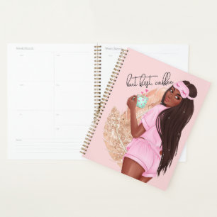 Coffee Faux Glitter Girl Hair Rose Gold Pink Planner
