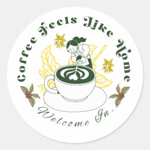 Coffee Feels Like Home Latte Art Sticker