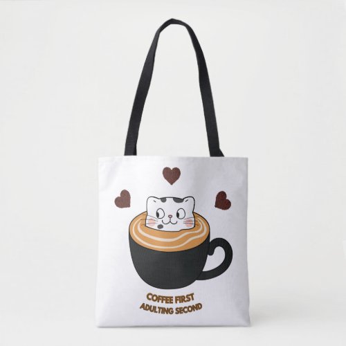 Coffee First Adulting Second Cute Cat Tote Bag