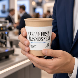 Coffee First Business Next Custom Logo QR Code Cup Sleeve
