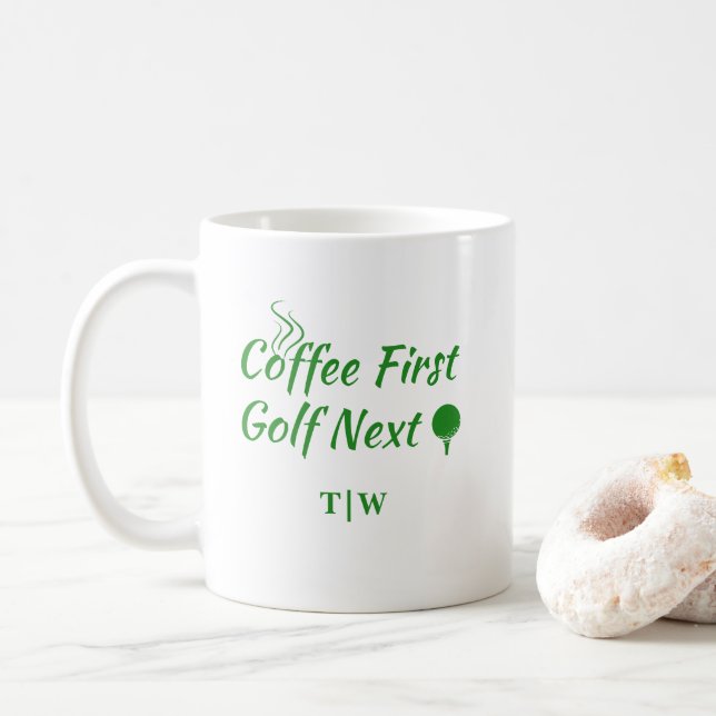 Coffee First Golf Next Humor Quote  Mug (With Donut)