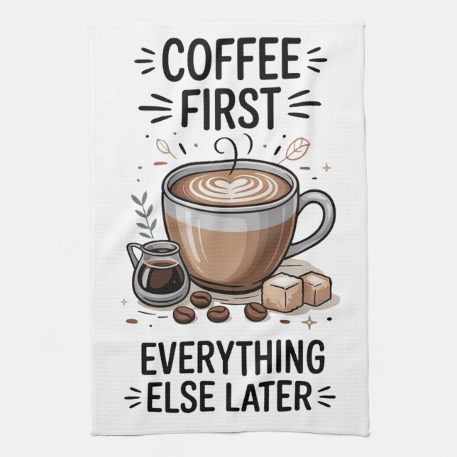 Coffee First Kitchen Towel (Vertical)
