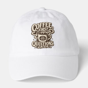 Coffee First Questions Later Vintage Retro Typogra Hat
