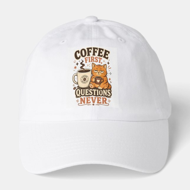 Coffee First Questions Never Funny Cat Hat (Front)