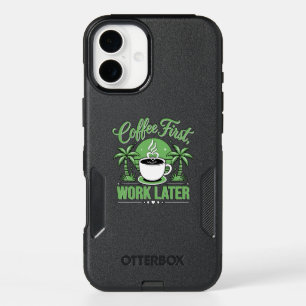 Coffee First Work Later. Powered by Caffeine Vibes iPhone 16 Plus Case
