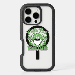 Coffee First Work Later. Powered by Caffeine Vibes iPhone 16 Pro Case