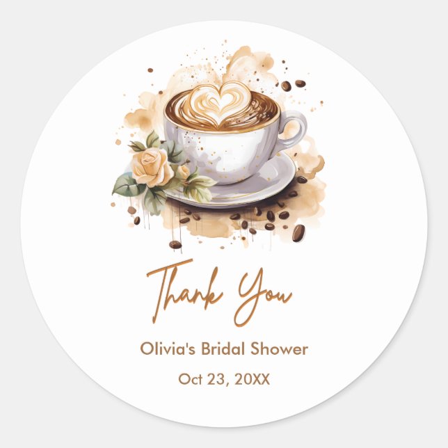 Coffee Floral Love is Brewing Bridal Shower Classic Round Sticker (Front)
