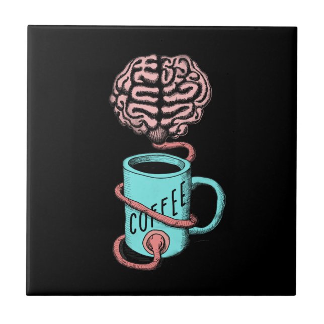 Coffee for the brain. Funny coffee illustration Tile (Front)