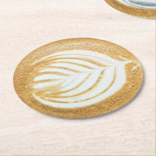 Coffee Froth Leaf Art Round Paper Coaster