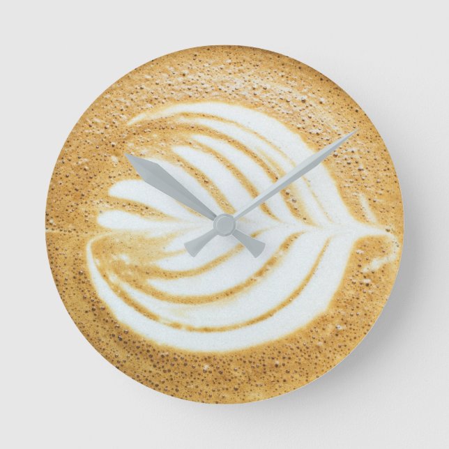 Coffee Froth Leaf Round Clock (Front)