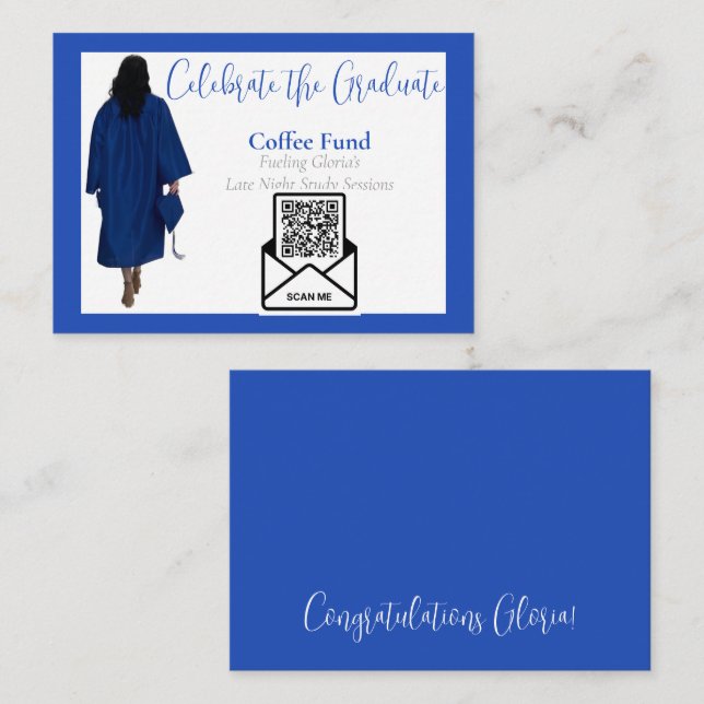 Coffee Fund Graduation QR Code Insert Card | Blue (Front/Back)