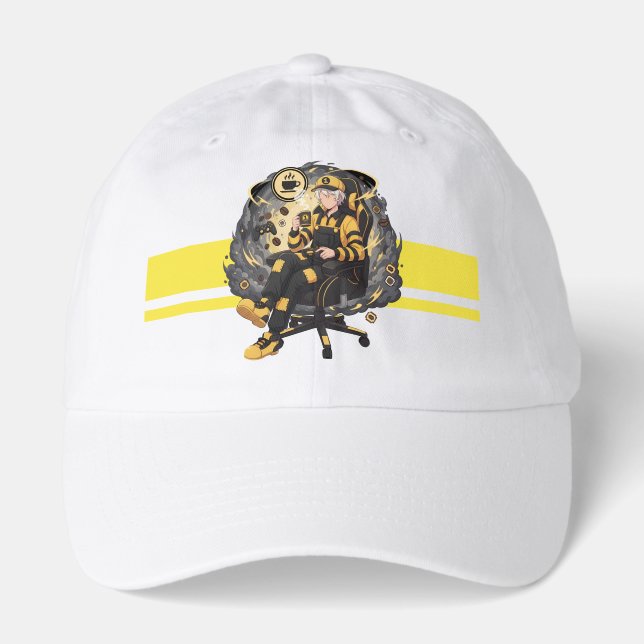Coffee Gamer Anime Boy Yellow Aesthetic Art Hat (Front)