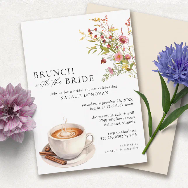 Coffee Garden | Cute Spring Bridal Shower Brunch Invitation | Zazzle