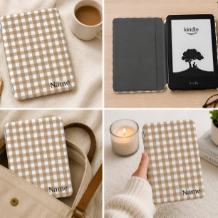 Coffee Gingham Checkered Plaid Kindle Case