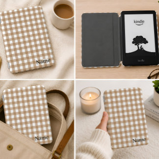 Coffee Gingham Checkered Plaid Kindle Case