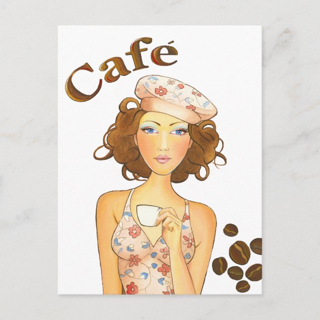 Coffee Girl Drinking Espresso Postcard (Front)