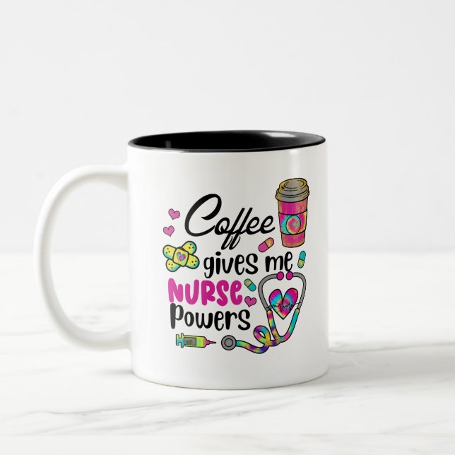 Coffee Gives Me Nurse Powers  Two-Tone Coffee Mug (Left)