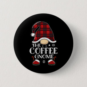 Coffee Gnome Buffalo Plaid Matching Family Christm Button