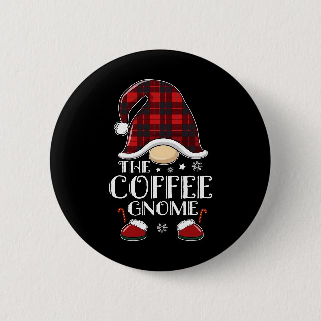 Coffee Gnome Buffalo Plaid Matching Family Christm Button (Front)