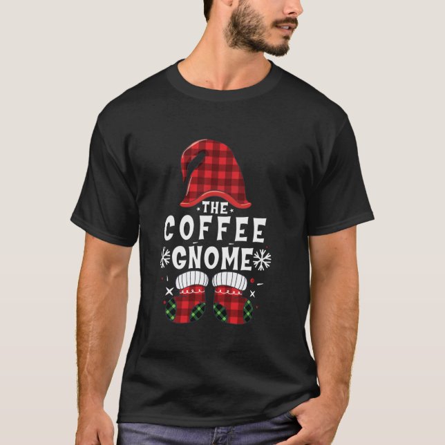Coffee Gnome Buffalo Plaid Matching Family Christm T-Shirt (Front)