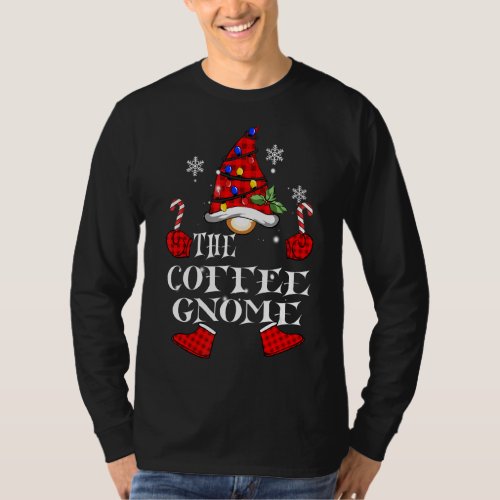 Coffee Gnome Buffalo Plaid Matching Family Xmas Pa T_Shirt