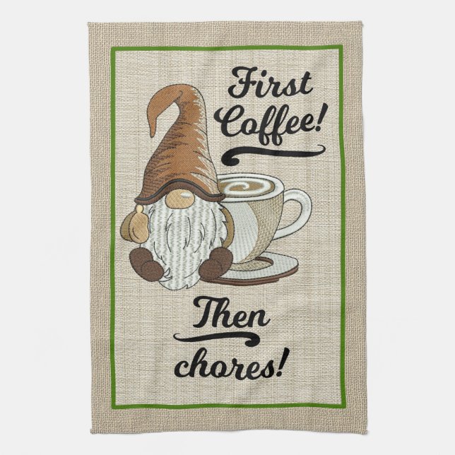 Coffee Gnome Dish or Chores Kitchen Towel (Vertical)