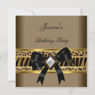 Coffee Gold Black Leopard Zebra Birthday Party Invitation