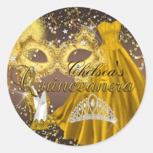Coffee & Gold Mask Masquerade Quinceanera Sticker