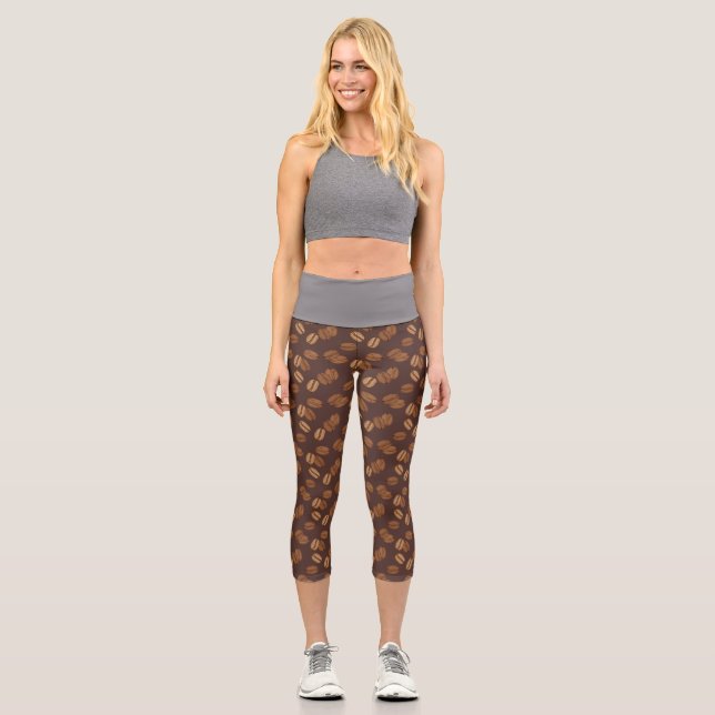 Coffee Grains Beans Dark Roast Brown Caffeine Capri Leggings (Front)