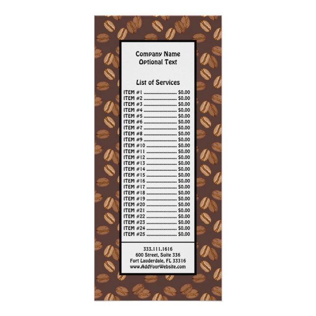 Coffee Grains Beans Dark Roast Brown Caffeine Rack Card (Front)