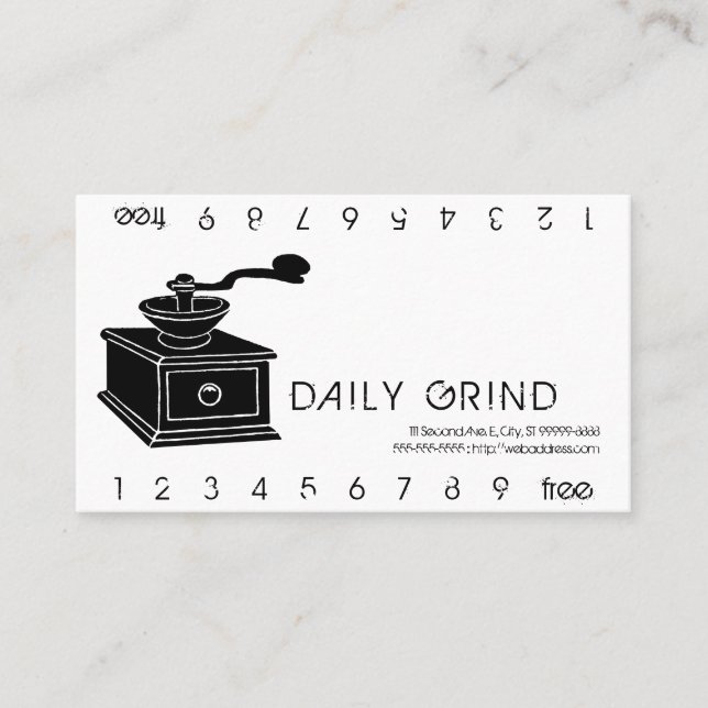 Coffee Grinder Grind Punchard Loyalty Card (Front)